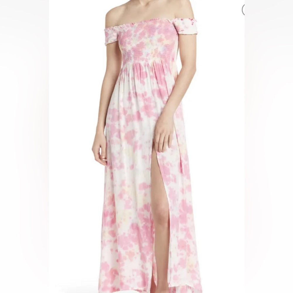 AREA STARS Kaia Tie Dye Smocked Maxi Dress L- NWT